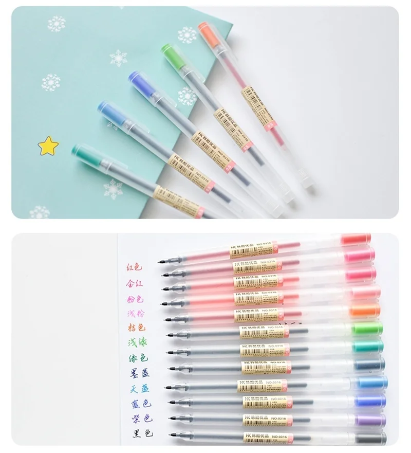 

12 Colors/setTransparent Scrub Gel Pen 0.5mm Colour Ink for Style Stationary Pens