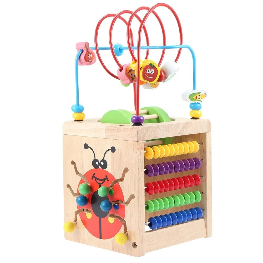 6 in 1 Holz Perle Maze Aktivität Cube Natürliche Aktivität Spielzeug Frühen Lernen Pädagogisches spielzeug Kinder Math Um Buchstaben Uhr