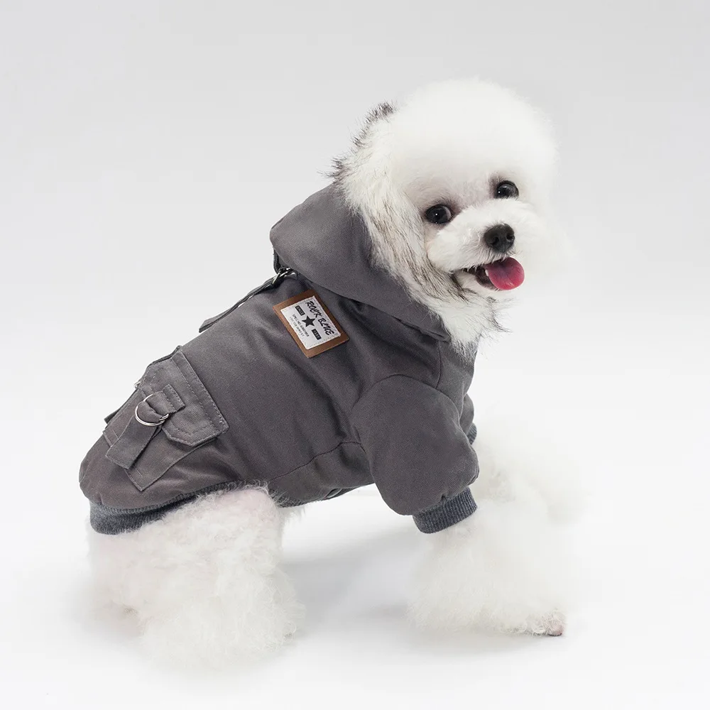 2022 Simple Design Two Feet Hooded Winter Dog Clothes S-xxl Size Super Warm And Soft Cotton Padded Dog Winter Pet Dog Jacket