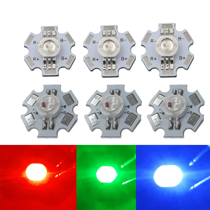 

3W RGB Red Green Blue Color High Power LED Light 4pin 6 pin 20mm star base for DIY