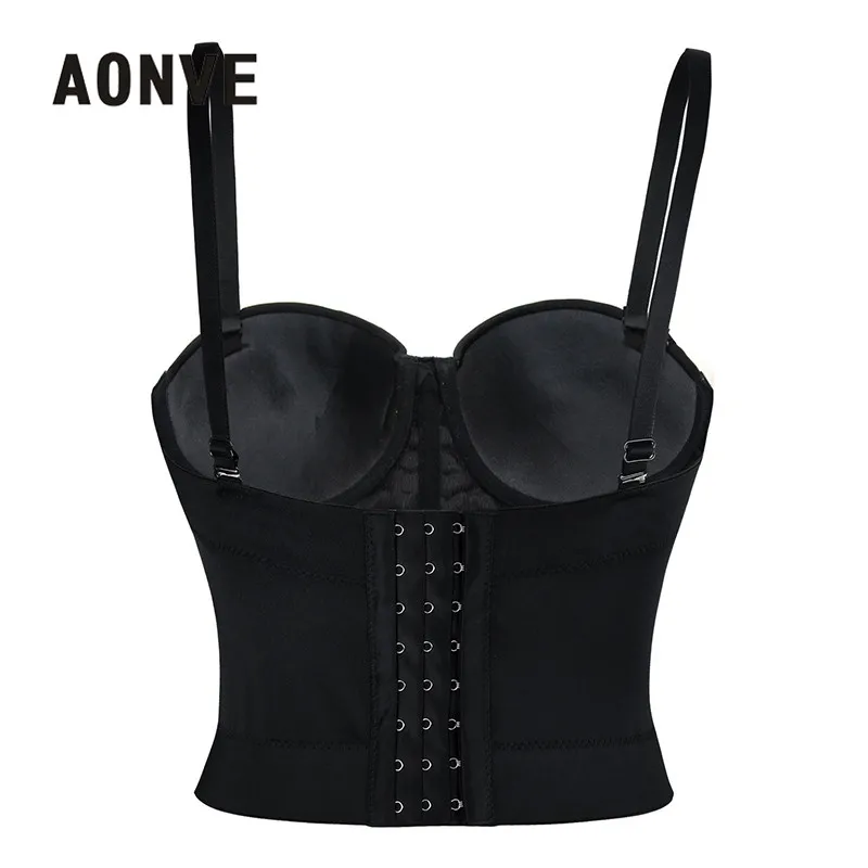 Aonve – haut d\'été Sexy en cuir PU, vêtements de Festival, Bralette, haut court femme Punk gothique Clubwear noir rouge grande taille