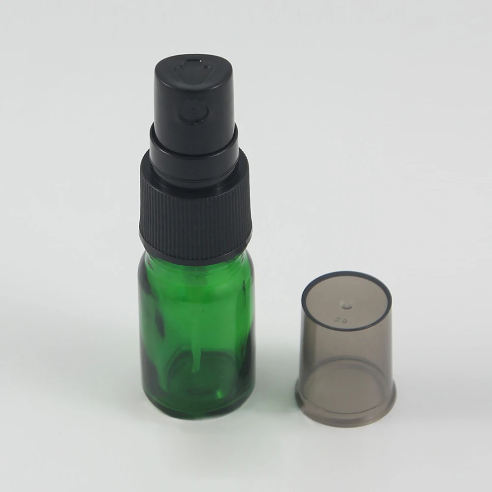 

Sale well small green glass spray bottles glass atomizer perfume 5ml with plastic pump