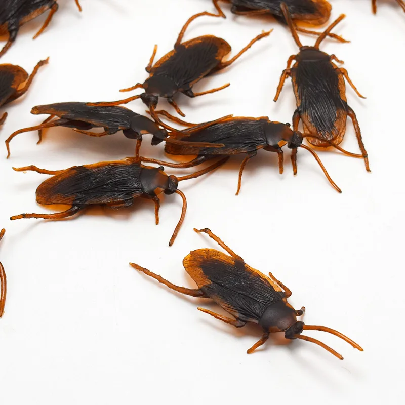 10Pcs/Lot Special Lifelike Model Simulation Fake Rubber Cock Cockroach Roach Bug Roaches Toy Prank Funny Trick Joke Toys