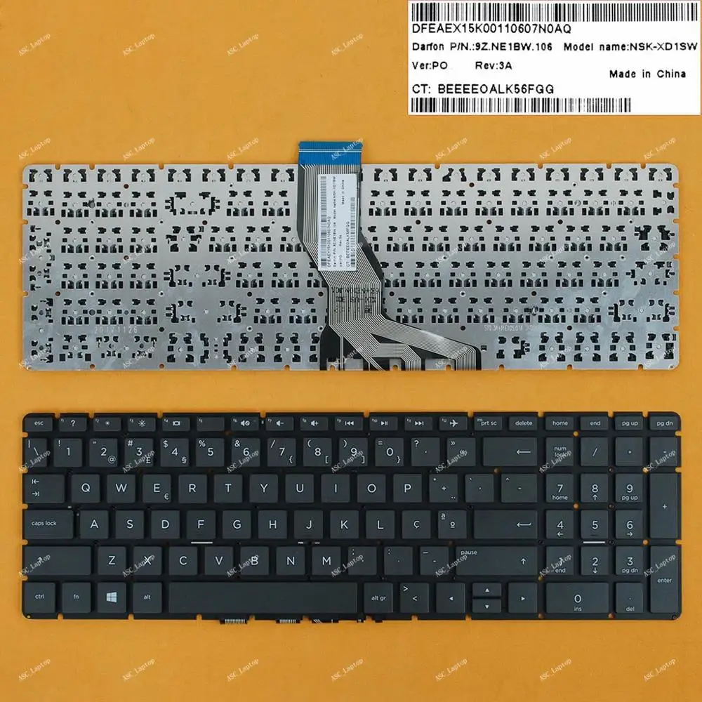 New PO Portuguese Teclado Keyboard for HP home 15-bs000 15-bs109np 15-bs112np 15-bs117np 15-bs118np 15-bs000np Black, NO Frame