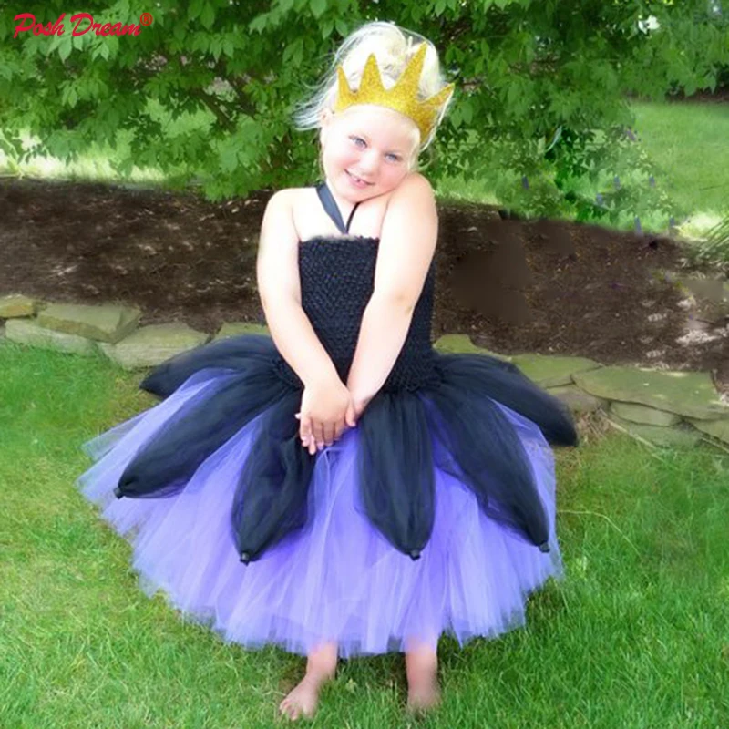 

POSH DREAM Ursula Little Mermaid Kids Girls Tutu Dress Purple and Black Ursula Costume Villain Fairy Flower Kids Party Clothes