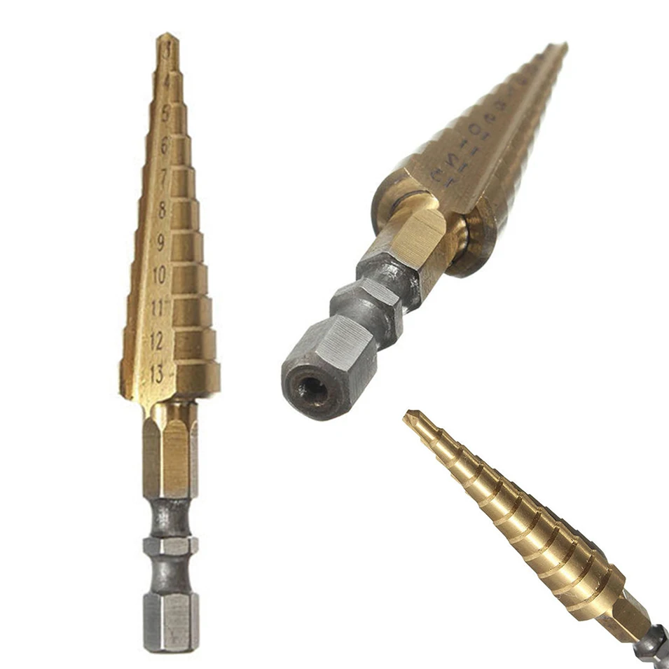1pc x 1/4 polegadas hex haste passo cone broca ferramenta revestida titânio 3-13mm