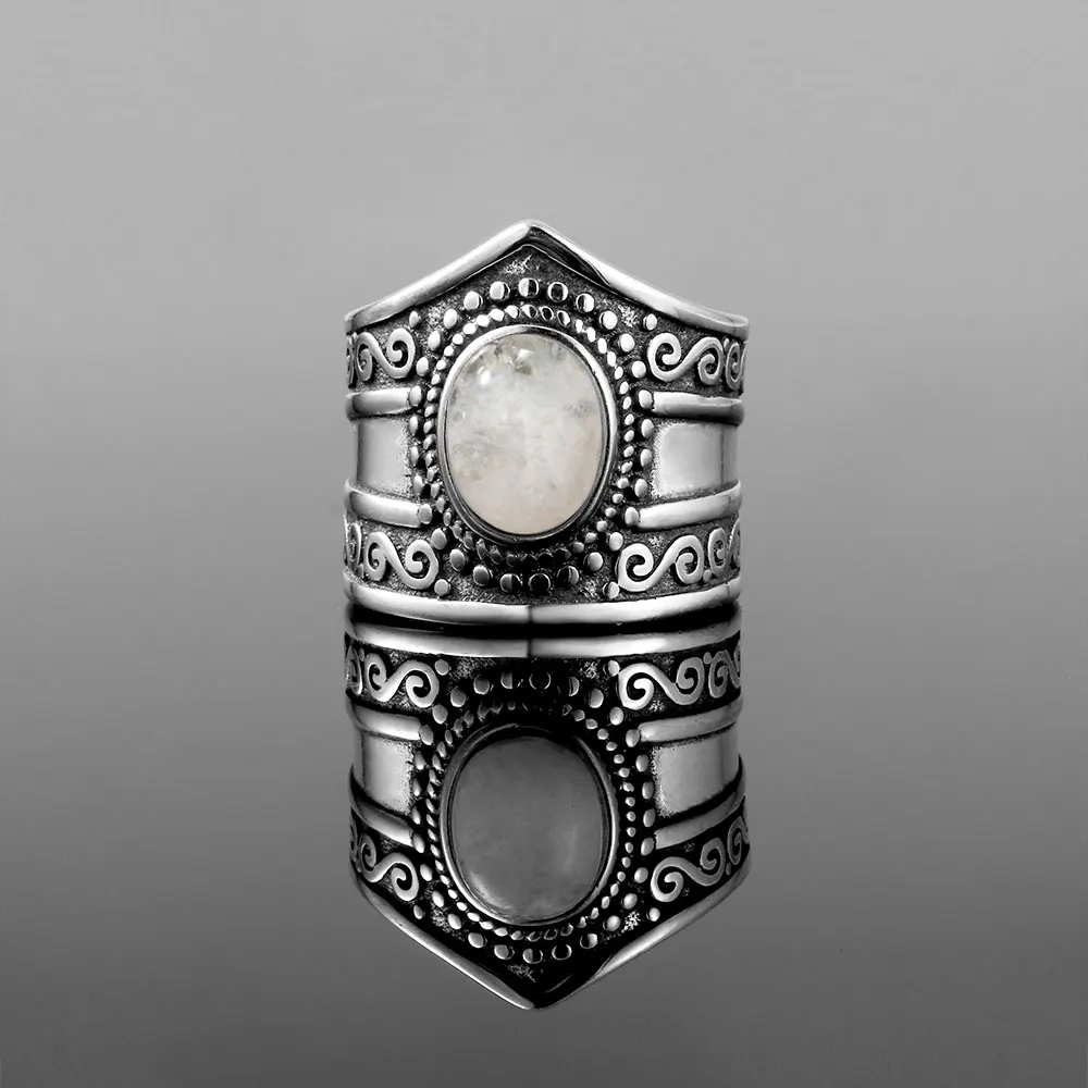 New Vintage Natural Moonstone Ring for Women 7*9MM Oval Big Gemstone S925 Silver Rings Fashion Personality Fine Jewelry Gifts