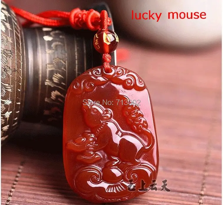 Nature carnelian Mouse Amulet Carven animal zodiac chalcedony Pendant Bead Necklace Talisman