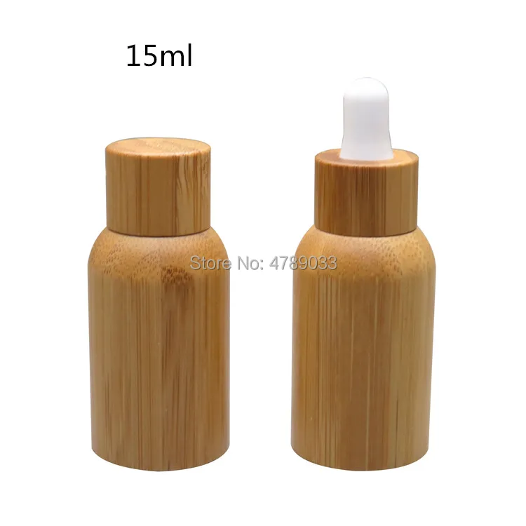 

20pcs 15ml Essential oil bottle glass bottle with bamboo wood shell Medicine Liquid Refillable Bottle with screw/dropper cover