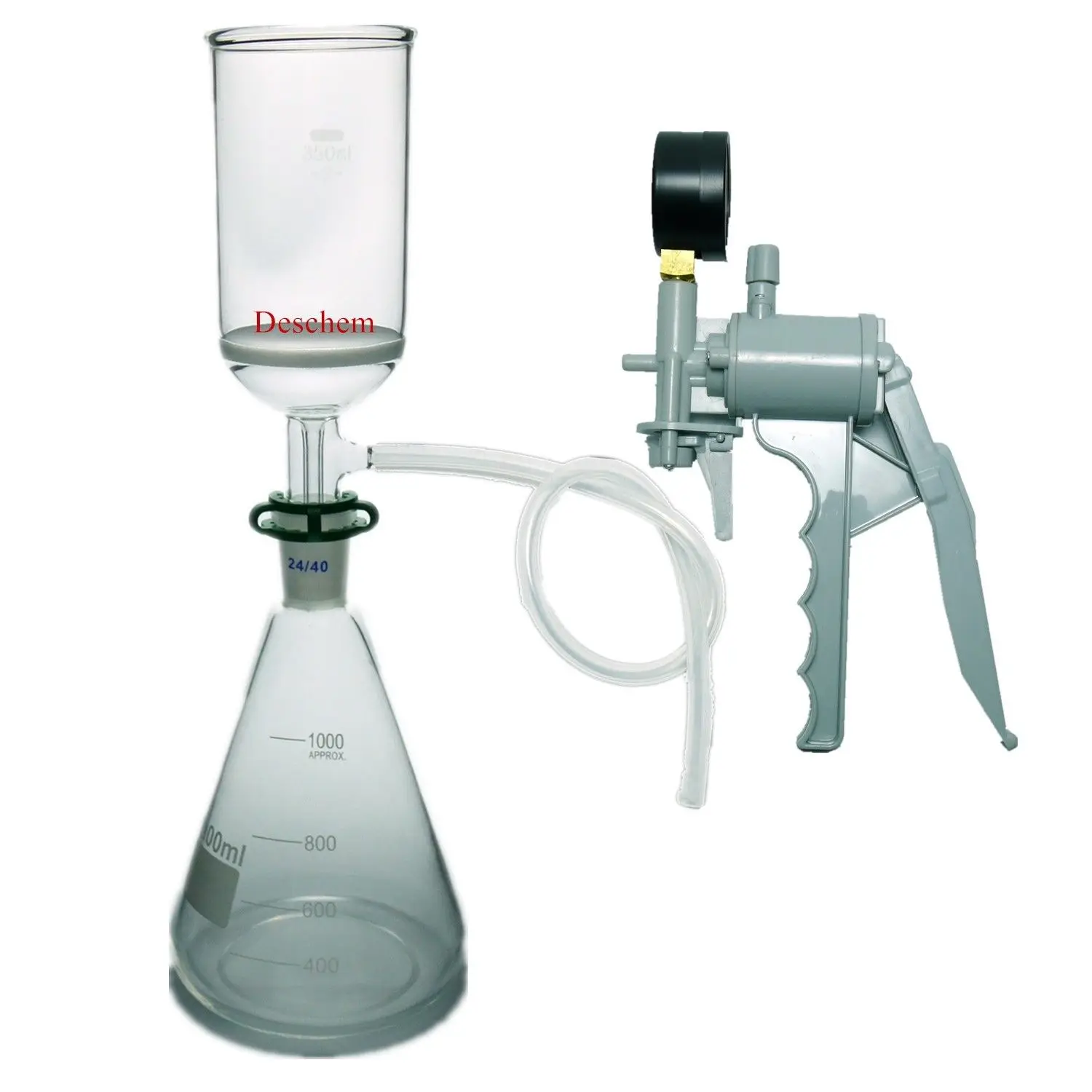 1000ml,Suction Filtration Unit,350ml Buchner Funnel,1L Flask & Hand Vacuum Pump