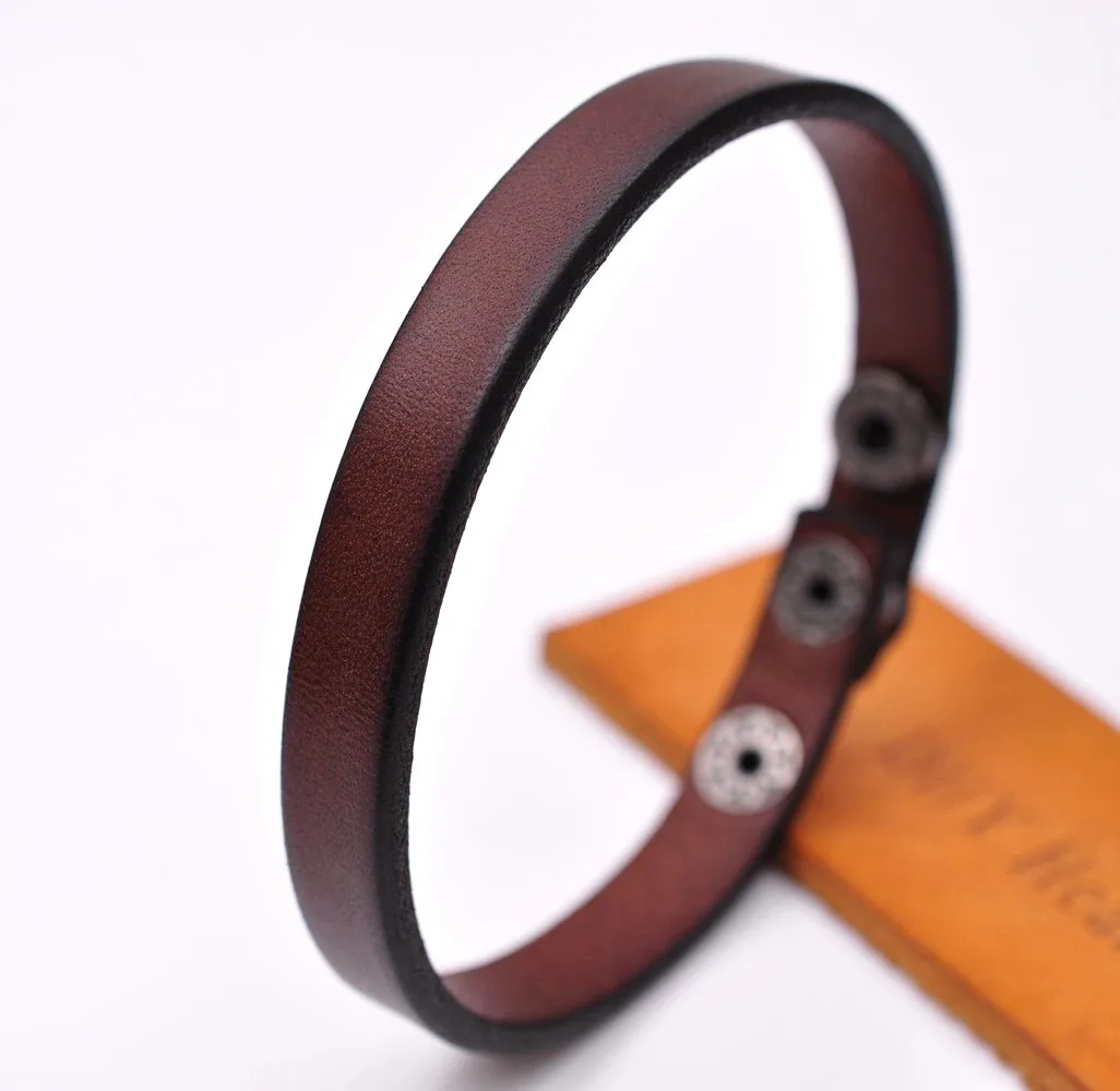 Fashion Simply Cool Genuine Leather Bracelet Cuff Wristband Snap Unisex Brown