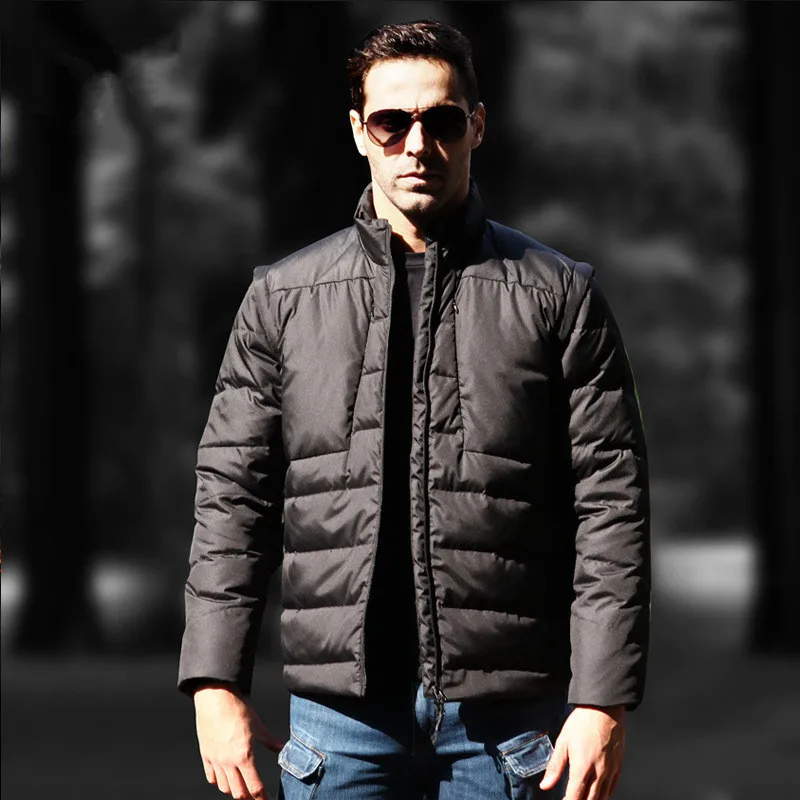 Winter Mens  Detachable Thermal Down Jacket Outdoor Training Climbing Riding Hunting Camp Waterproof Warm Windproof Coat