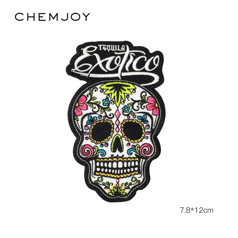 Mexican Sugar Skull Embroidery Iron on Patch for Clothes Sew Applique Rock Punk Clothing Stickers Backpack Badges Jacket Patches