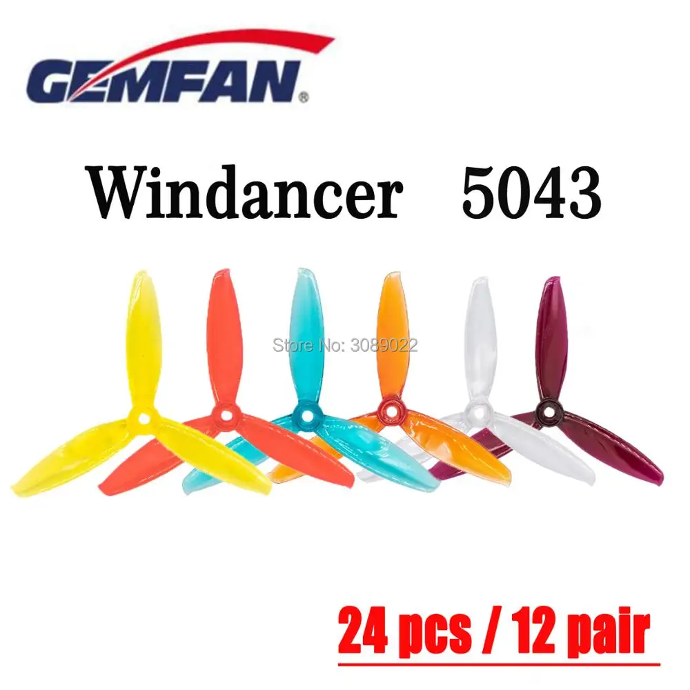 24 pcs/ 12 pair Gemfan Windancer 5043 Propeller T5043C 5x4.3 Inch PC 3-Blade CW CCW FPV Propeller For FPV Racing Drone Freestyle