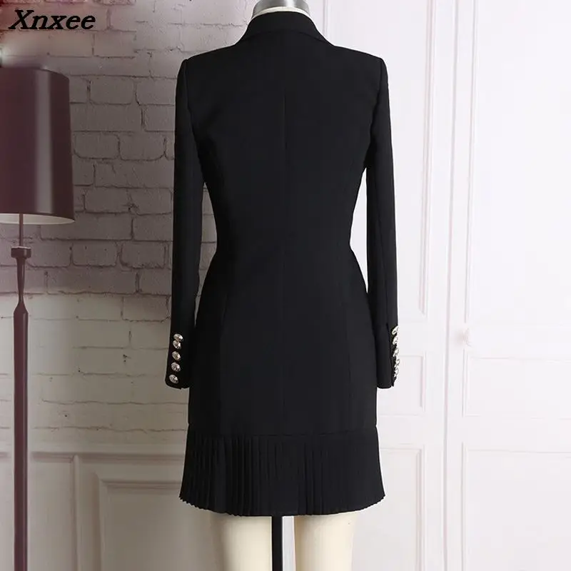 Fall winter fashion streetwear women's blazer jacket double breasted metal lion buttons long sleeve suit dress  Xnxee