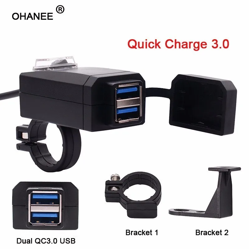 

OHANEE Qc3.0 Usb Motorcycle Charger Moto Equipment Dual Usb Quick Charge 12v Power Supply Adapter case for iphone Samsung Huawei