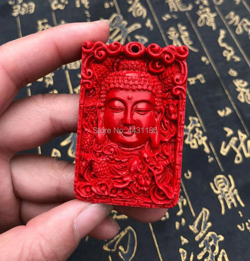 Natural Cinnabar Hand-Carving Buddhism Theme Pendant Bead Necklace Men And Women Amulet Ornament *Free Gift Box