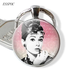 Audrey Hepburn Art Painting Keychain Pendant Key Chain Key Rings Key Fob Movie Fans Gift