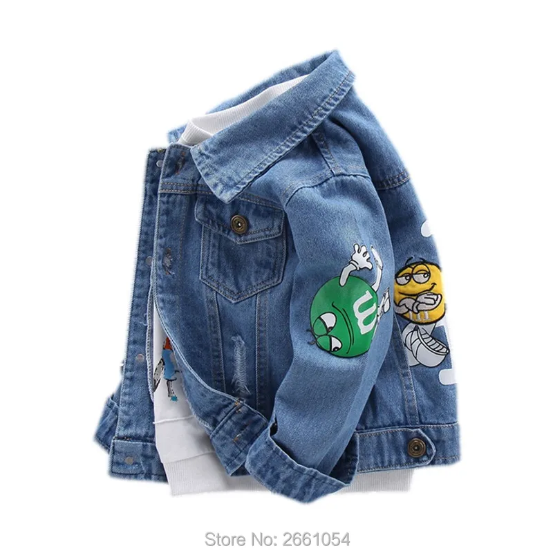 2023 Spring Children\'s Jacket Denim Boys Broken Hole Jean Jackets Kids Clothing Baby Coat Boys Casual Cartoon Letter Outerwear