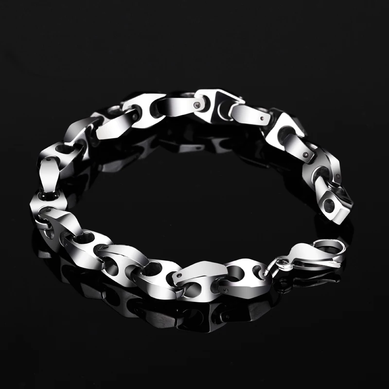 Punk High Polished Silver Tones Solid Tungsten Carbide Chain Links Man Bracelets Fashion Man's Jewelry for Him Length 21cm