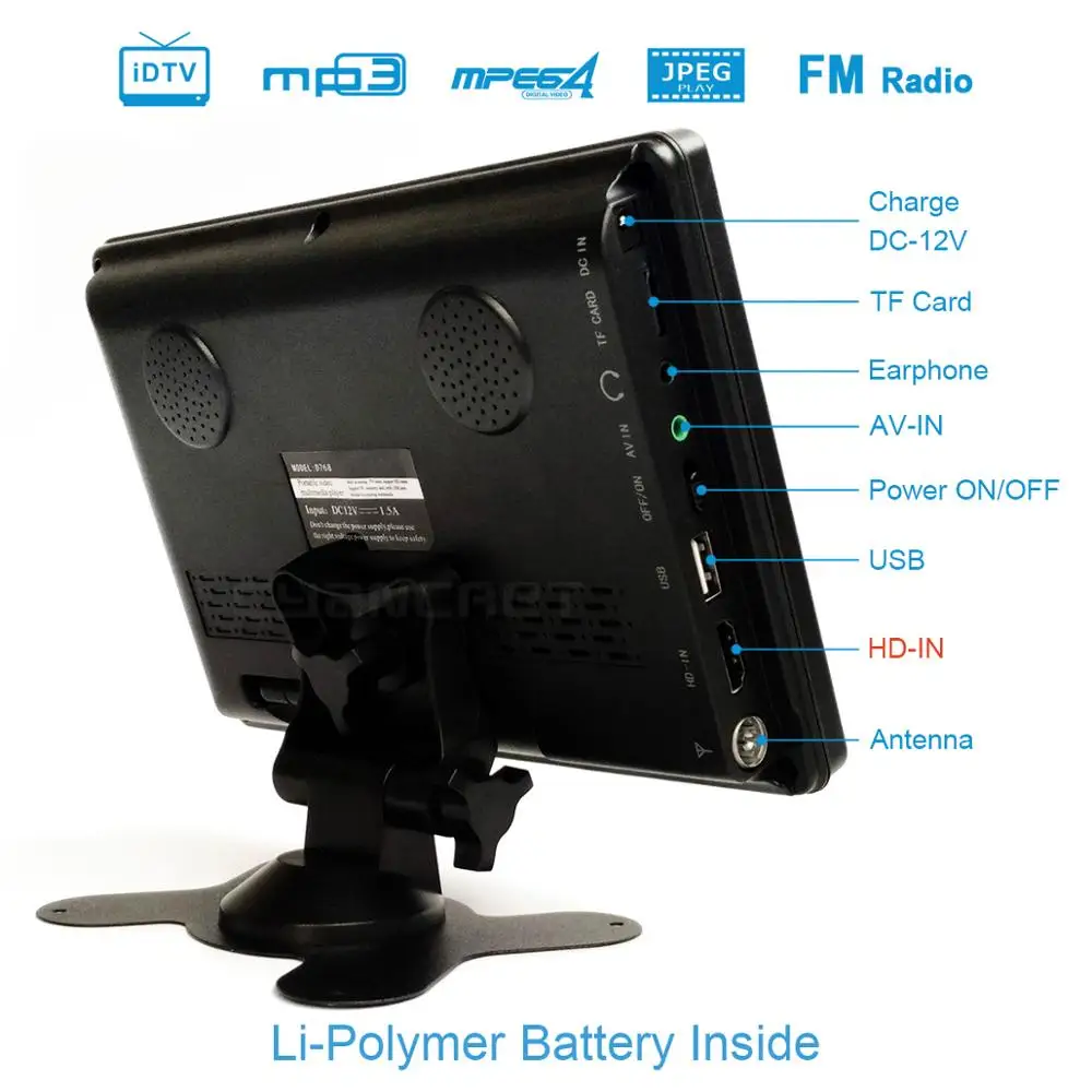 Imagem -02 - Leadstar D768 Polegada Portátil tv Dvb-t2 Atsc Isdb-t Tdt Digital e Analógico Mini Pequeno Carro tv tv Suporte Usb tf H.265 Ac3