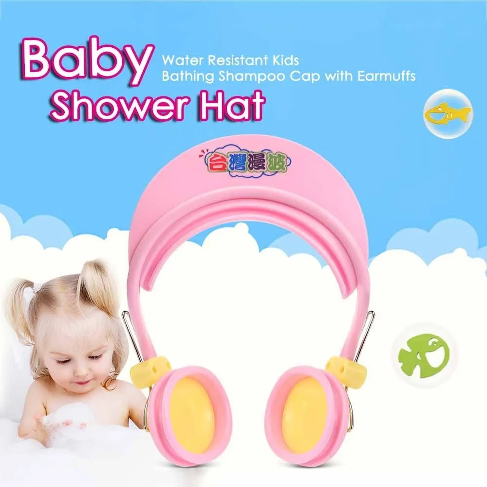 Baby Shower Hat with Earmuffs Adjustable Toddler Kids Showers Head Bathing Shampoo Cap Wash Hair Bath For Kids Child Girl Caps