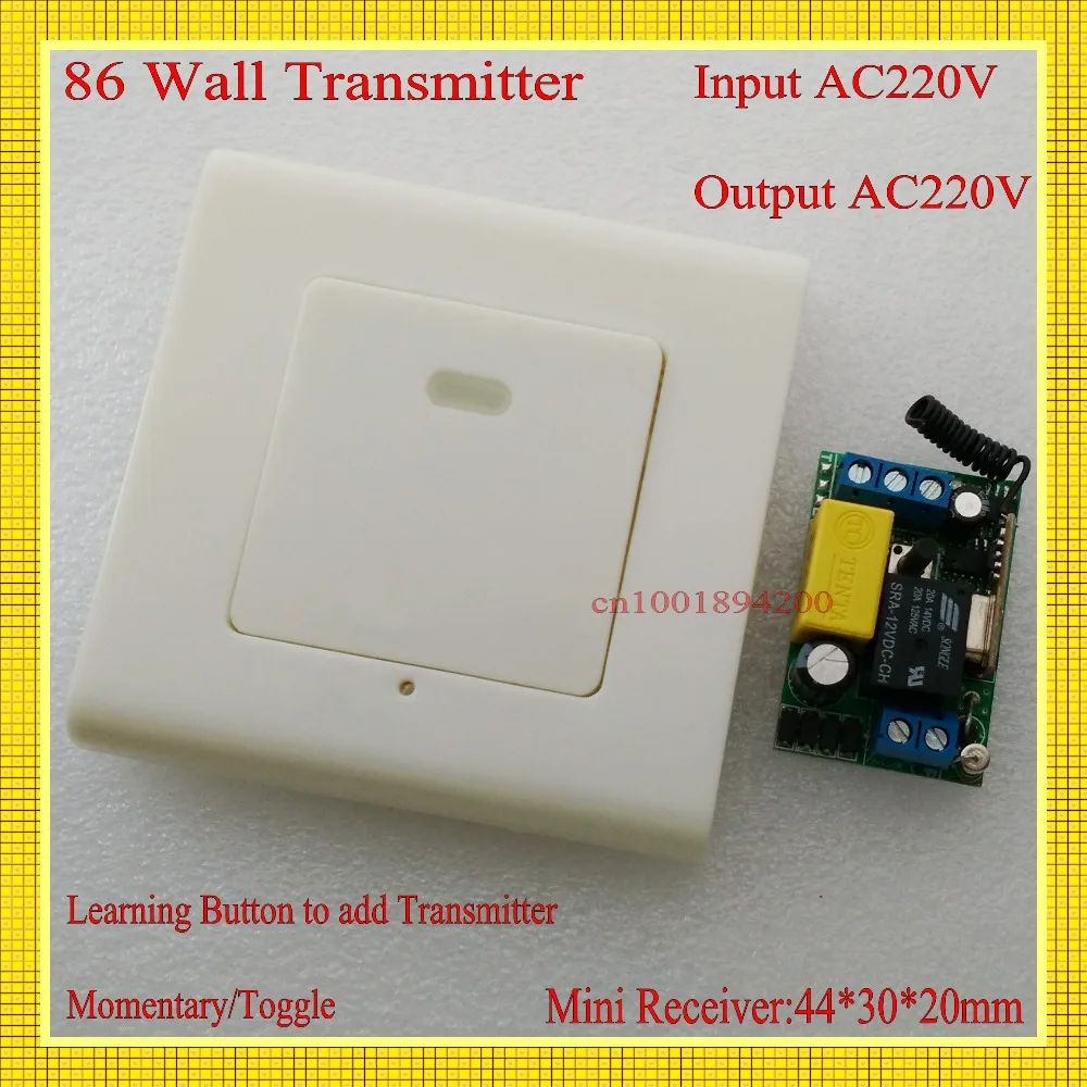 Panel Wireless Wall Transmitter Remote AC 220V 1CH 10A Relay Mini Receiver Learning Code ASK TX Input 220V Output AC220V