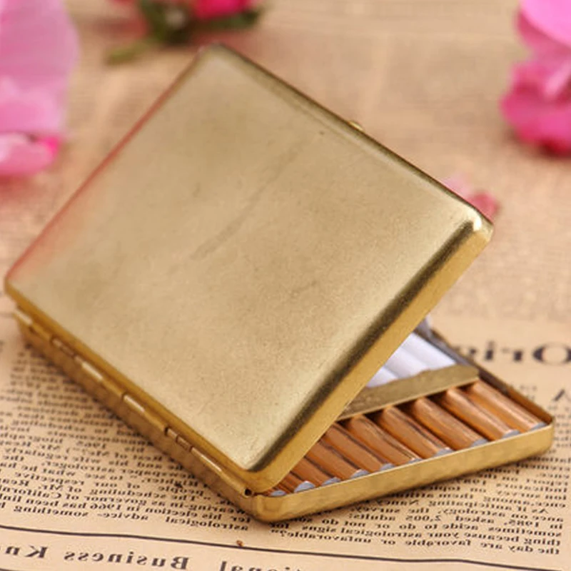 16 Cigarettes Mens Brass Pocket Cigarette Tobacco Storage Case Box Holder Metal