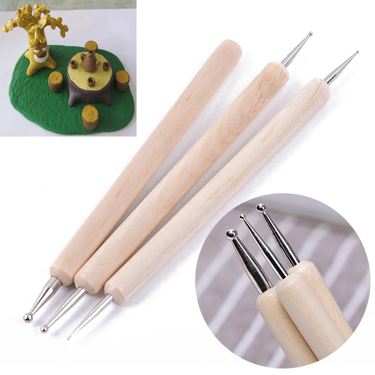 3pcs/set  DIY Clay Sculpting Set Wax Carving Pottery Tool Shaper Polymer Modeling Ceramic