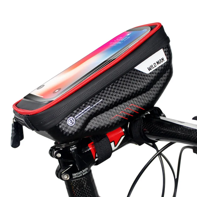 WILD MAN Bicycle Touch Screen Handle Bar Bag Front Tube Frame Bag Waterproof  Phone Bag for Mountain Bike Smartphone GPS Case