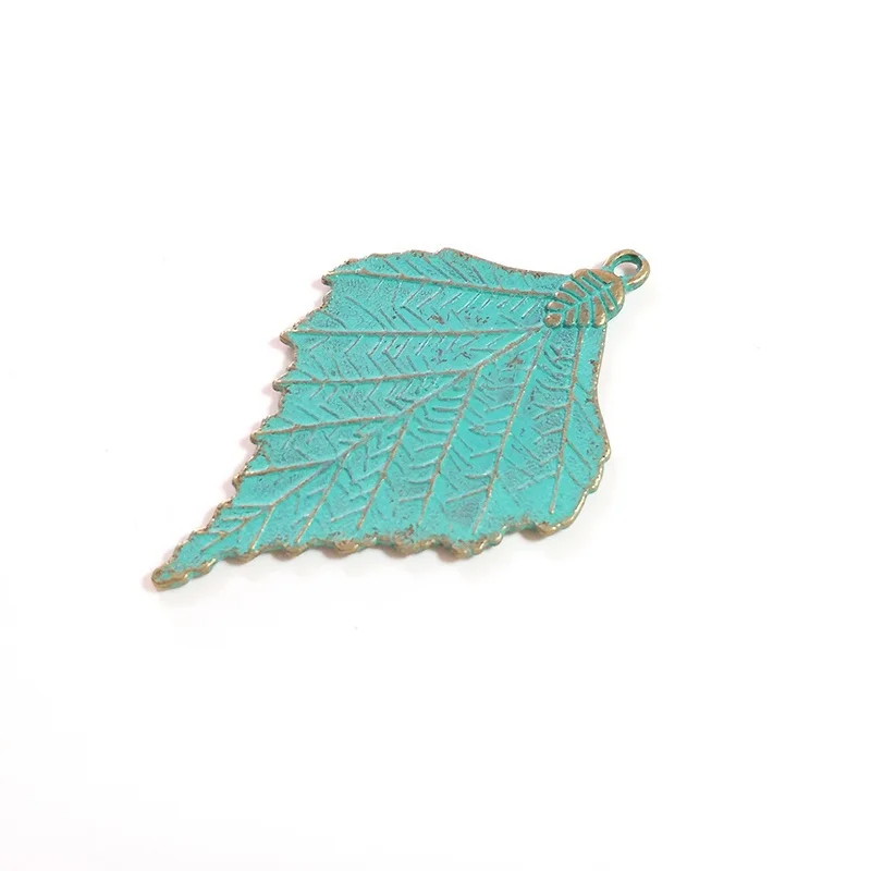 2pcs/bag 72*46MM Retro Patina Plated Zinc Alloy Green Big Leaf Charms Pendants For DIY Accessories