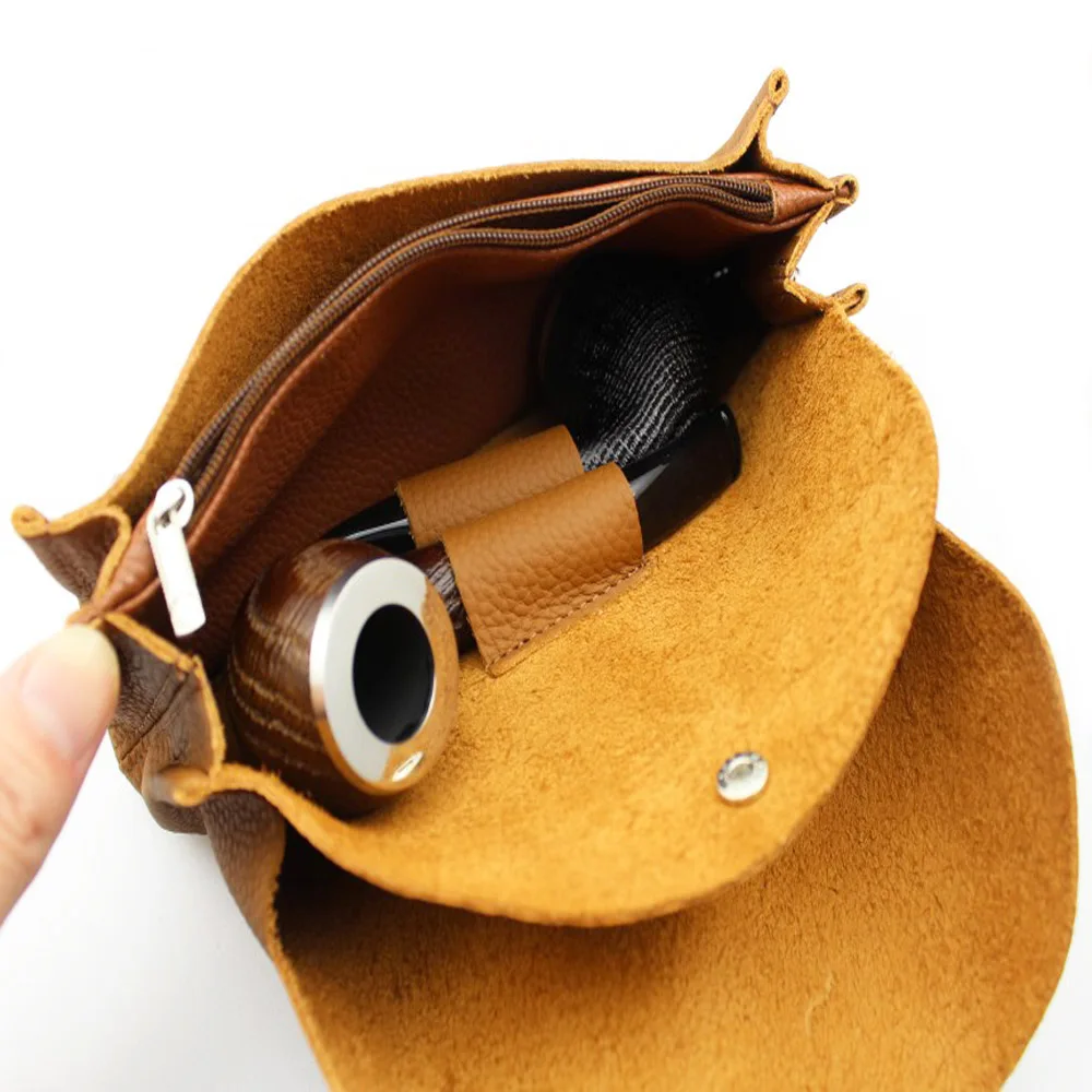 Soft Nature Solid 100% Real Leather Pipe Bag Purse Portable Travel Wood Tobacco Smoking Pipe Case/Pouch Smoking Tool Accessories