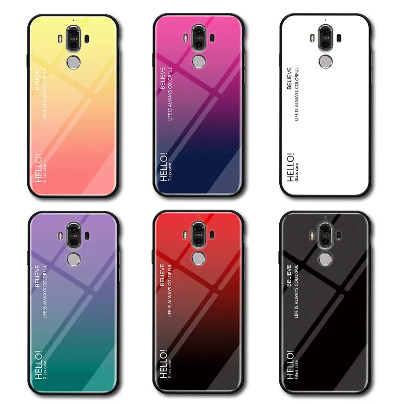 For Huawei Mate 9 Case Gradient Aurora Tempered Glass Colored Back Cover Case for Huawei Mate 9 MHA-L09 MHA-L29 MHA L09 L29
