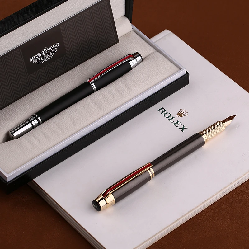 Hero 200E 14K Gold Collection Fountain Pen Matte Black / Gray Golden / Silver Clip Fine Nib Gift Pen and Box for Business Office