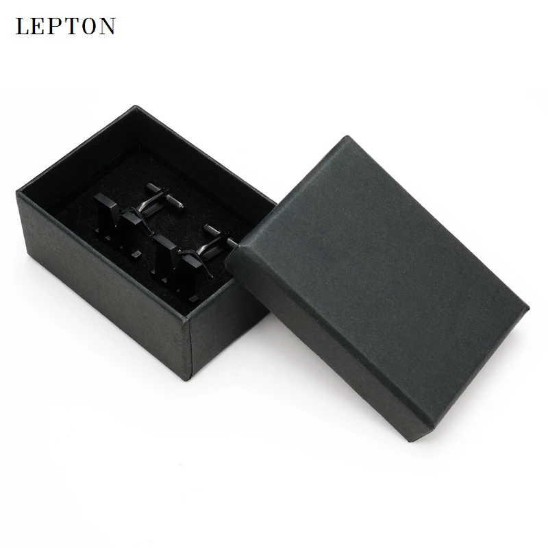 Lepton Stainless steel Cufflinks for Mens IP Black Gun Metal Letters M Cuff links Men French Shirt Cuff Cufflink Relojes Gemelos