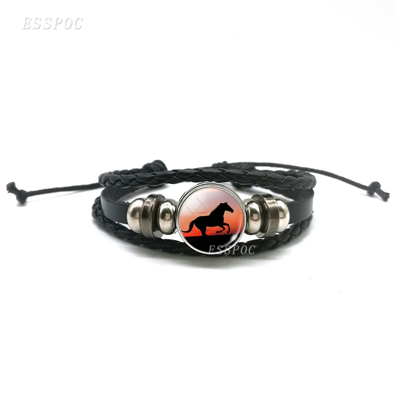 Bracciale in pelle con foto di corvo e lupo nero, bracciale multistrato nero animale a cupola in vetro, regalo per gli amici