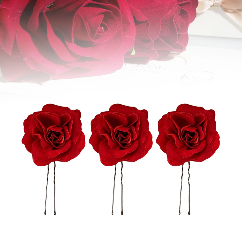 6pcs/5pcs Rose Flower U-shaped Hair Pins Wedding Hair Accessories Flowers Bridal Hair Clips for Women Headpieces