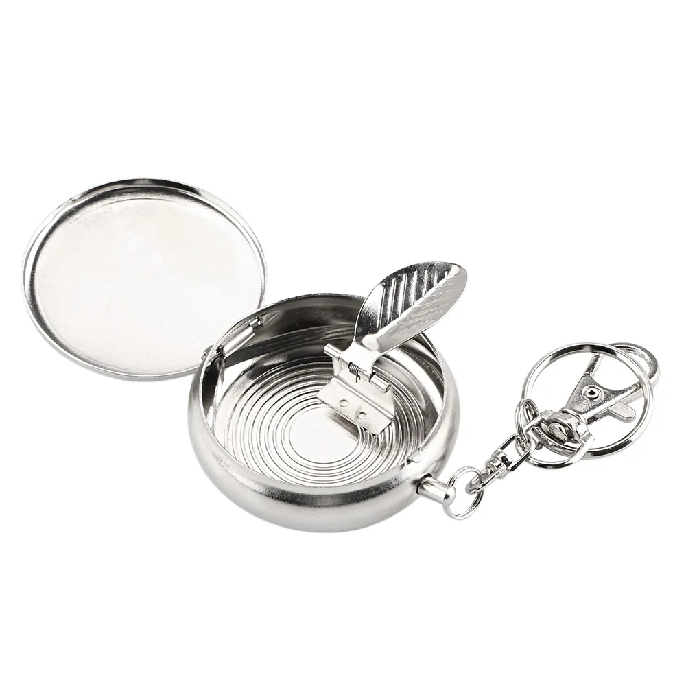 Vehicle Cigarette Ashtray Ashtray with Key Chain Pocket Ashtray Portable Mini Stainless Steel