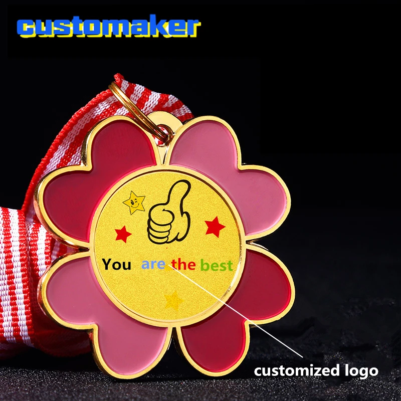 

10pcs Kindergarten Graduation Souvenir Party Award Medals Customization Gift for Classroom Contests Games ribbon medal flower