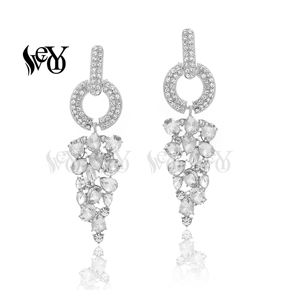 VEYO Elegant Round Rhinestone Drop Earrings Fashion Jewelry Crystal Earrings for Women Gift