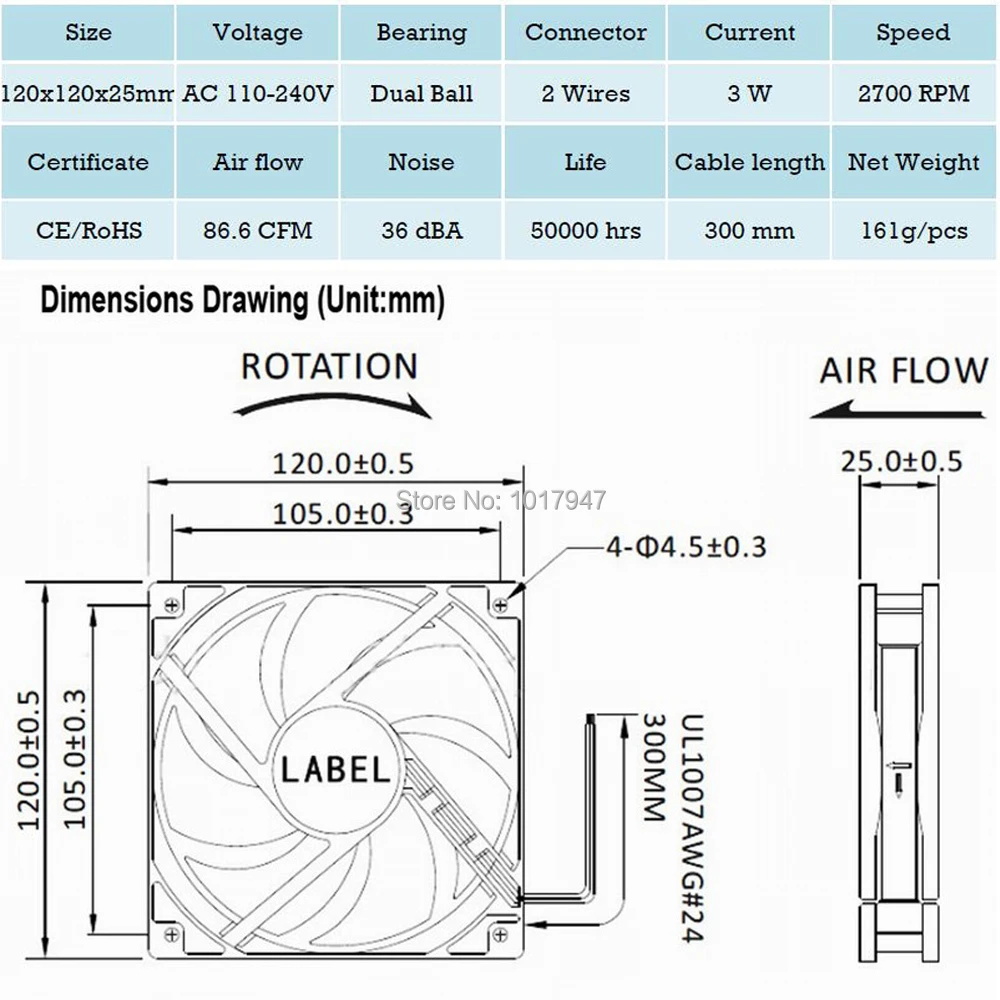 Gdstime 120mm x 25mm EC Borstelloze Cooler Fan 12 cm 12025 AC 110 V 115 V 120 V 220 V 240 V voor Koeling Ventilatie Uitlaat Projecten