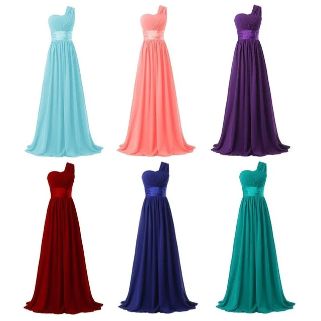 Bruidsmeisje Jurk Lange Chiffon Ivoor/Champagne/Wit Een Schouder Formele Prom bezit 2019 hot