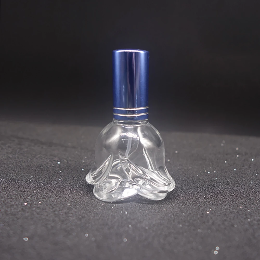 

Luxury 0.5 OZ Travel Unique Flower Shape Empty Glass Perfume Bottle Small Sample Portable Pump Bottles With Aluminum Cap