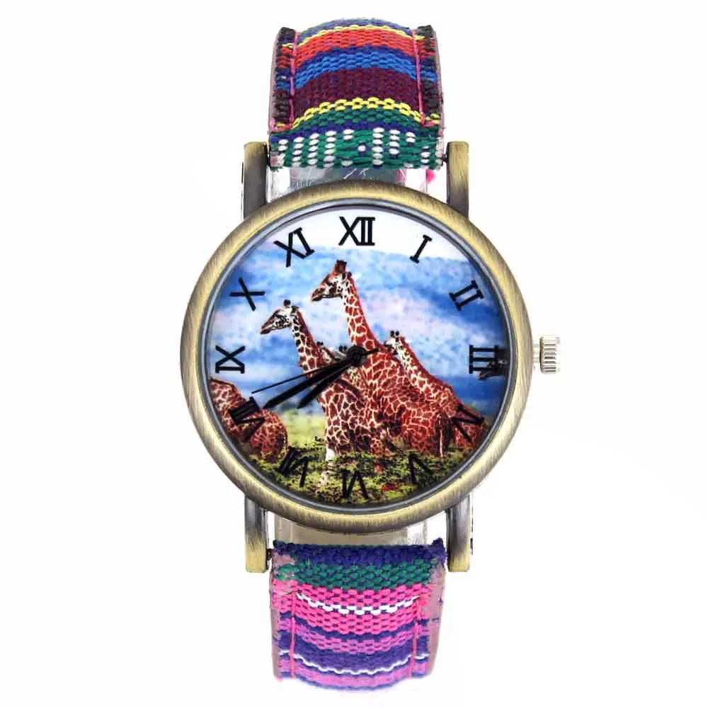 

Zoo Giraffe Favorite African Animal Pattern Fashion Jewelry Casual Men Women Canvas Cloth Strap Sport Analog Quartz Watch Gifts