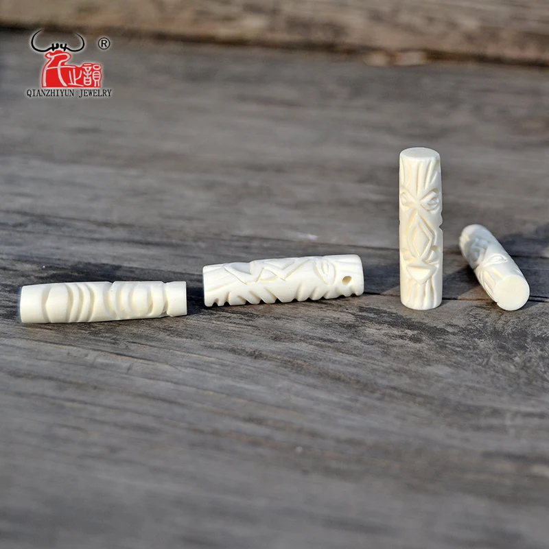 GZ-022 4PCS New Zealand Maori Yak Bone Carved Bead DIY Beads Handmade Cylindrical Beads for jewelry making 7X28mm Hole 2mm