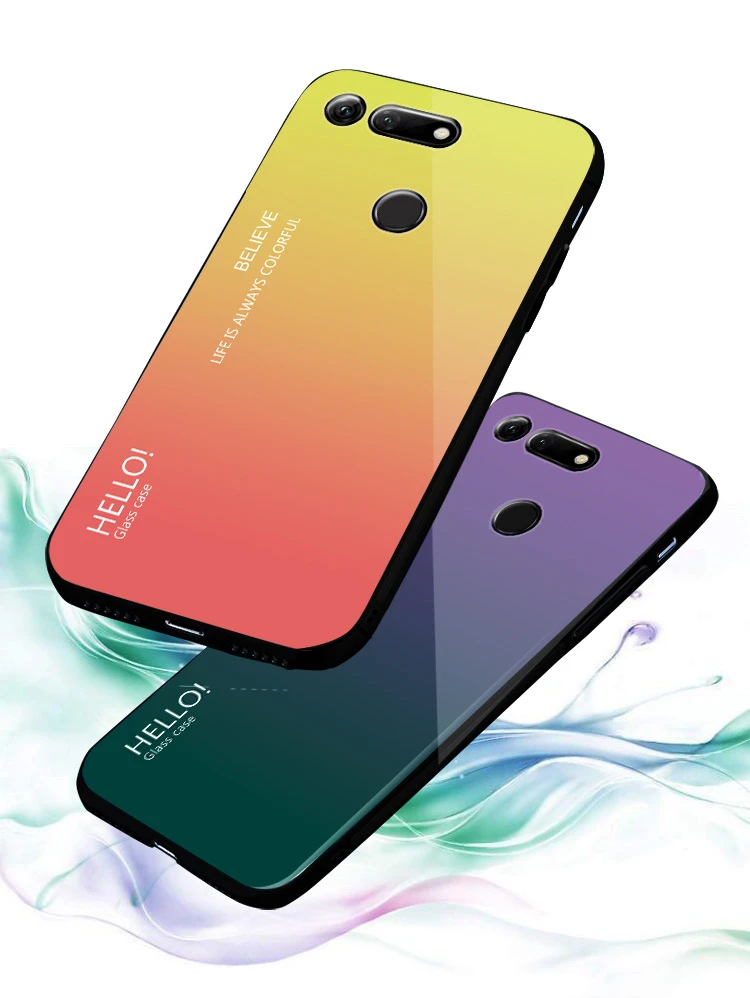 Honor View 20 V20 PCT L29 Case Gradient Tempered Glass Back Cover Hard Case for Honor View20 PCT-L29 Shockproof Cover Fundas