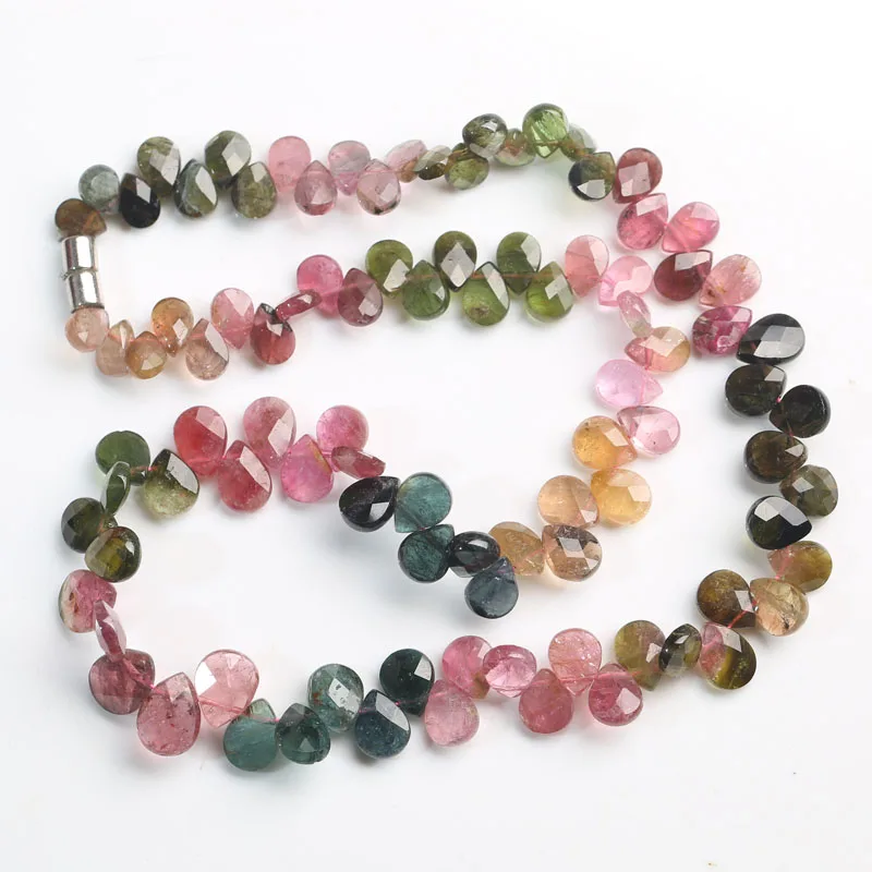 6A Tourmaline drop faceted 5-10mm multicolor CHOCKER necklace 38CM  wholesale beads nature FPPJ