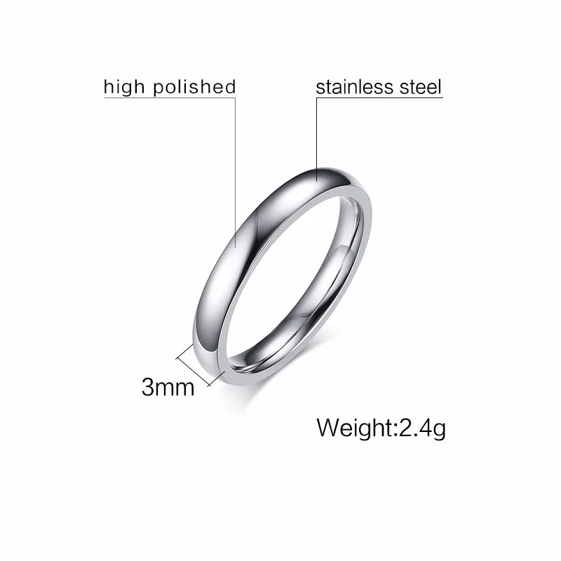 3mm  Mens Dome Wedding Ring in Stainless Steel Comfort Fit Engagement Band