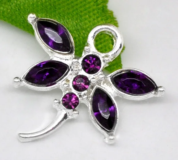 DoreenBeads 10 SP Rhinestone Dragonfly Charm Pendants 20x19mm (B10989) yiwu