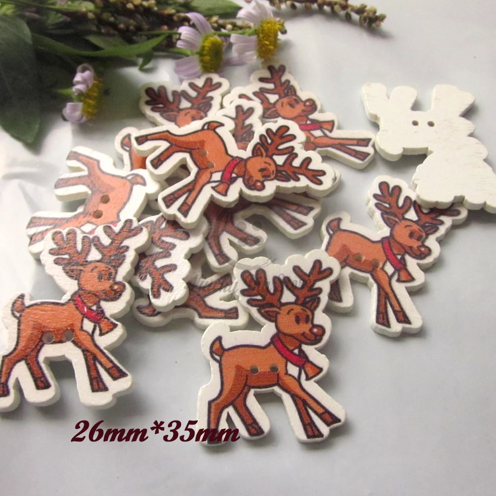 Christmas Decorative Buttons 50pcs Christmas Deer Wood buttons for Christmas craft Decoration 26mm*35mm